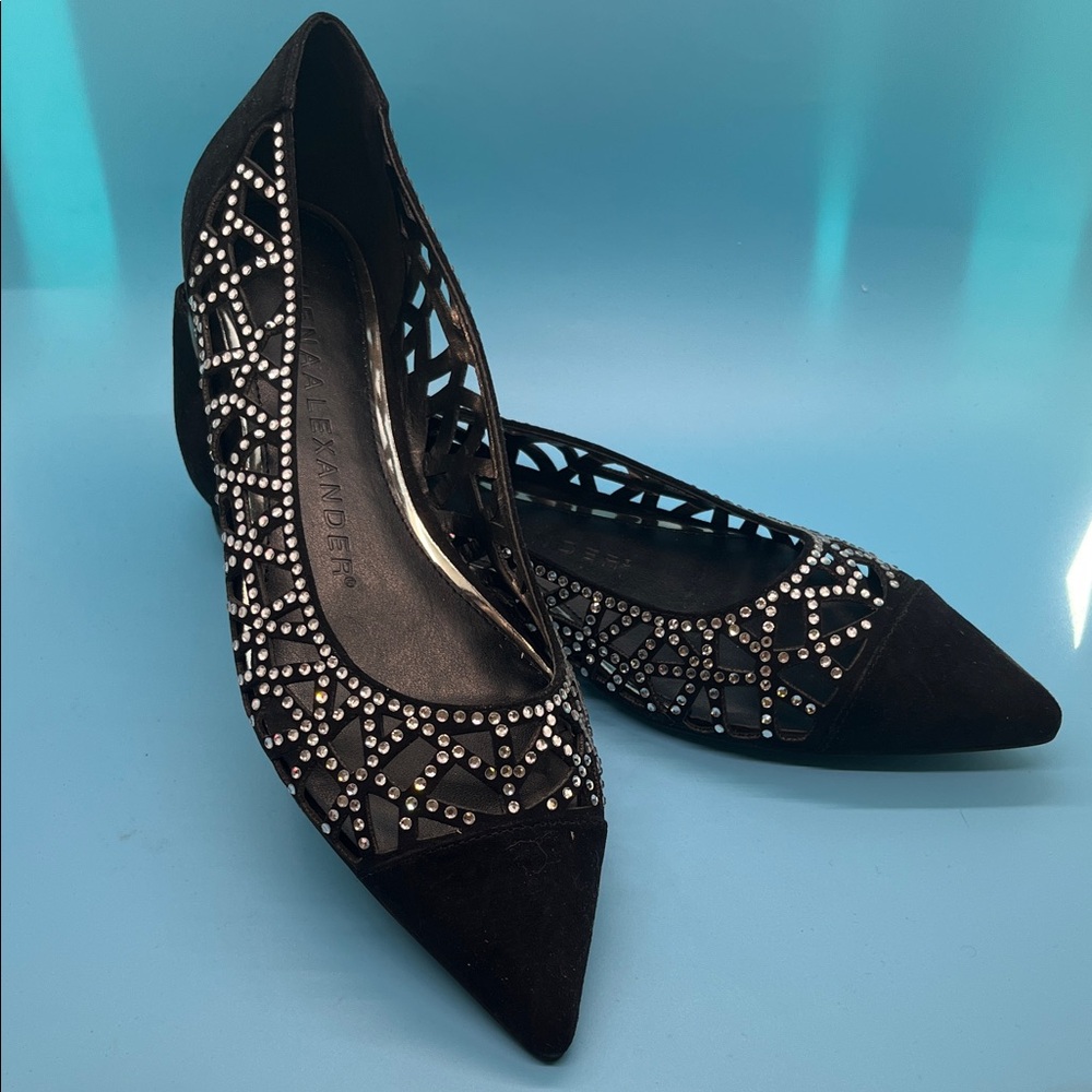 Athena Alexander Black Crystal-Embellished Pointed Flats